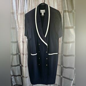 Vintage Danny & Nicole New York Blazer Trench Dress, Blue, White, Size 20, NWT